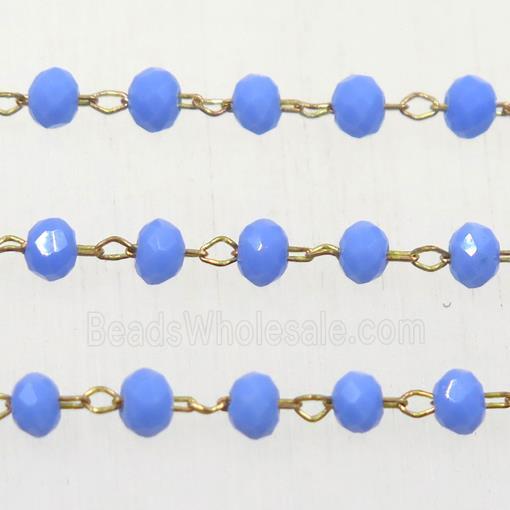 copper chain with blue rondelle Chinese Crystal Glass beads