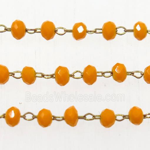 copper chain with orange rondelle Chinese Crystal Glass beads