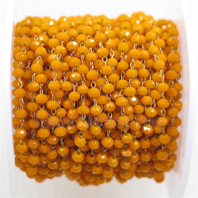copper chain with orange rondelle Chinese Crystal Glass beads
