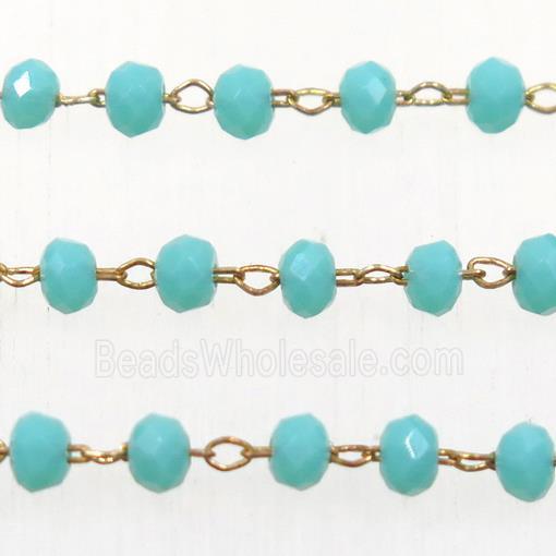 copper chain with green rondelle Chinese Crystal Glass beads
