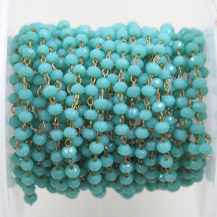 copper chain with green rondelle Chinese Crystal Glass beads