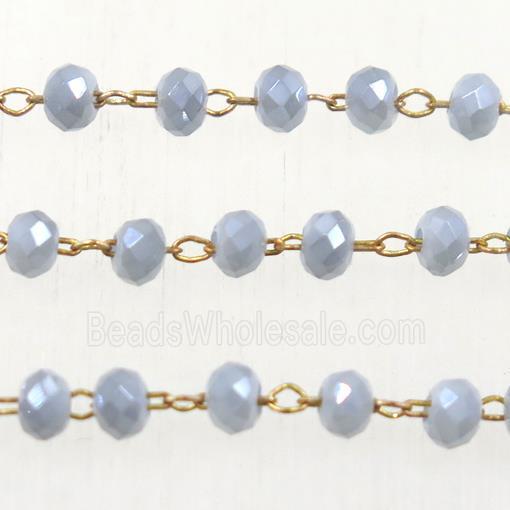 brass chain with grayblue rondelle Chinese Crystal Glass beads