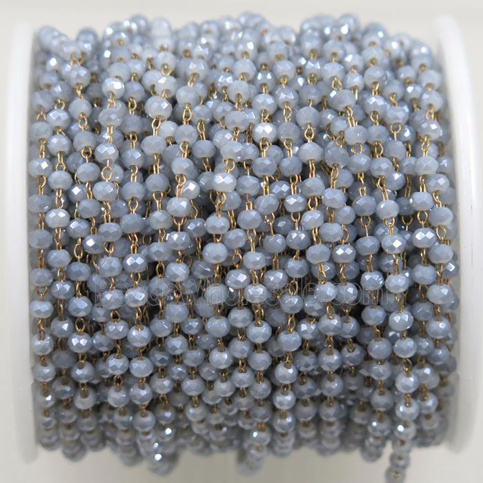 brass chain with grayblue rondelle Chinese Crystal Glass beads