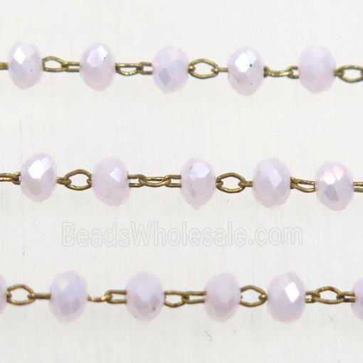 brass chain with pink Chinese Crystal Glass rondelle beads