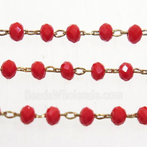brass chain with ruby Chinese Crystal Glass rondelle beads