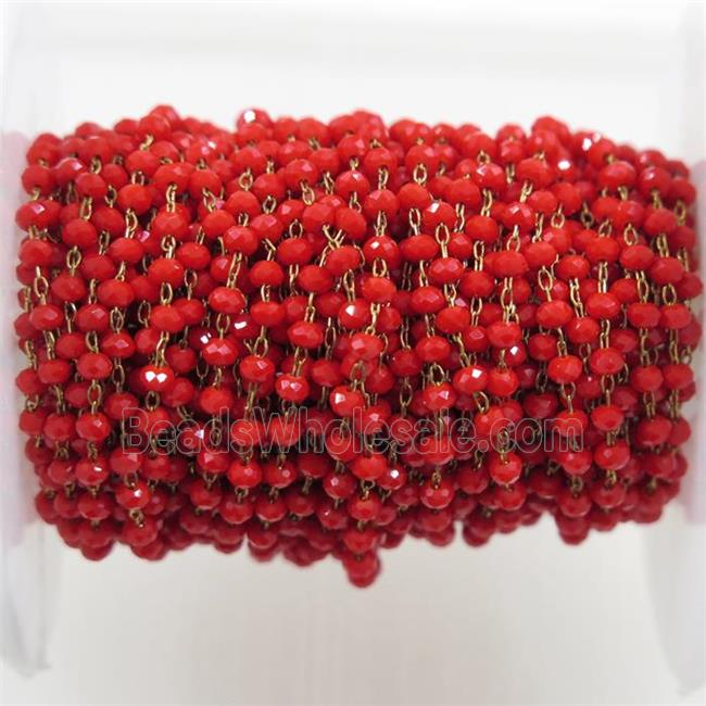 brass chain with ruby Chinese Crystal Glass rondelle beads