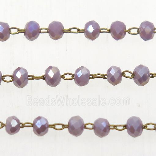 brass chain with purple Chinese Crystal Glass rondelle beads
