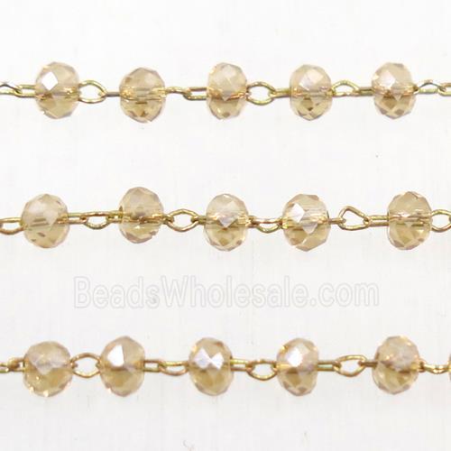 brass chain with gold champagne Chinese Crystal Glass rondelle beads