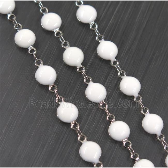 Copper Chain White Enamel Circle Platinum Plated