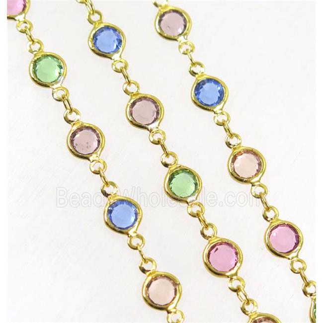 Copper Chain Pave Crystal Glass Multicolor Circle Gold Plated