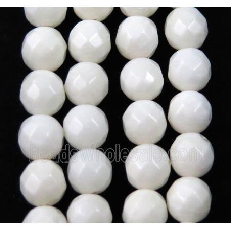 white Coral Beads, faceted round