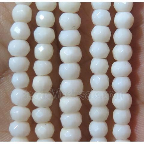 white coral beads, faceted rondelle