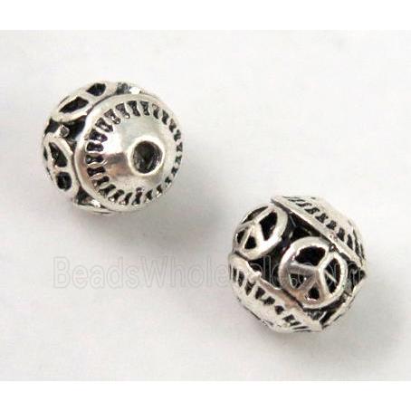 Tibetan silver round bead, non-nickel