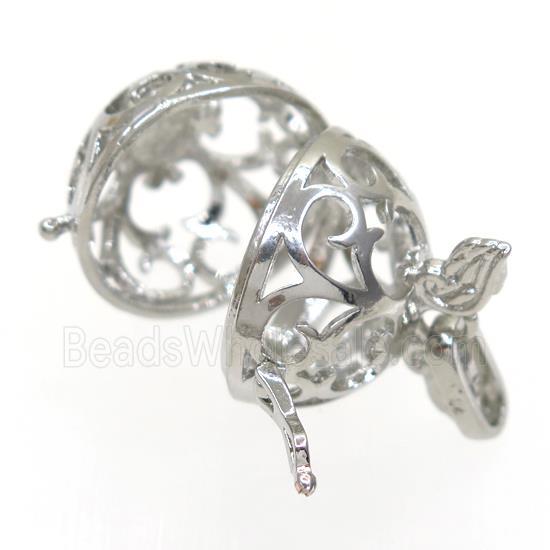 copper locket pendant, angel wing, platinum plated