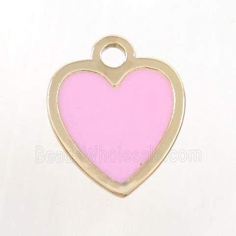 copper heart pendant, pink enamel, gold plated
