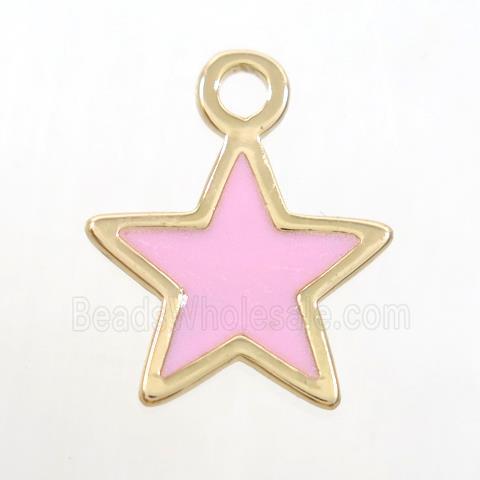 copper star pendant, pink enamel, gold plated