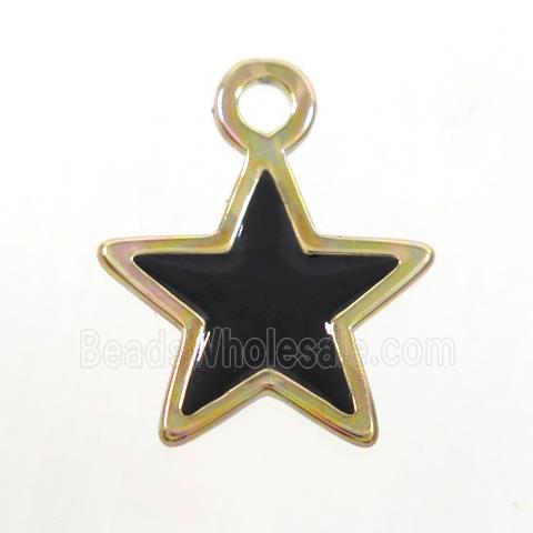 copper star pendant, black enamel, gold plated