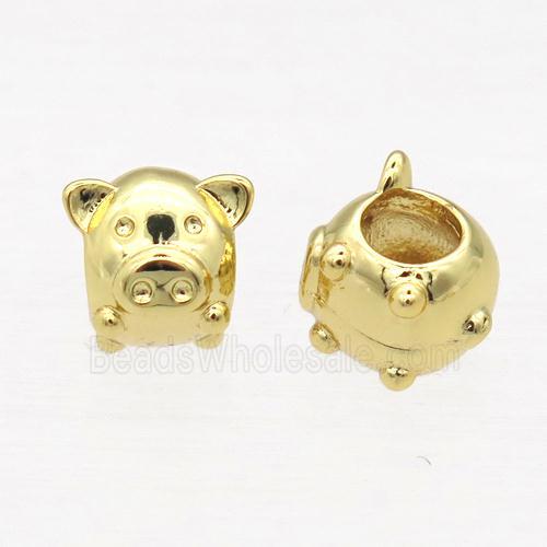 European Style copper pig beads, gold plated