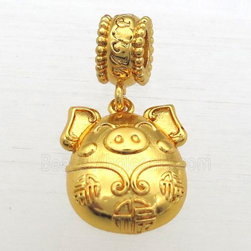copper Zodiac Pig pendant, gold plated