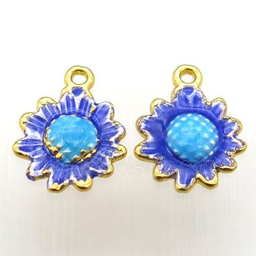 enameling copper sunflower pendant, gold plated