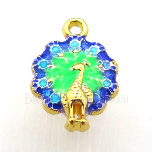 enameling copper peacock pendant, gold plated