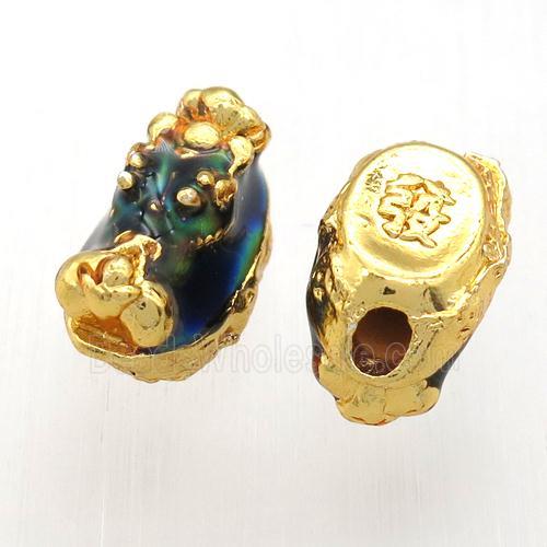 enameling copper pixiu beads, gold plated