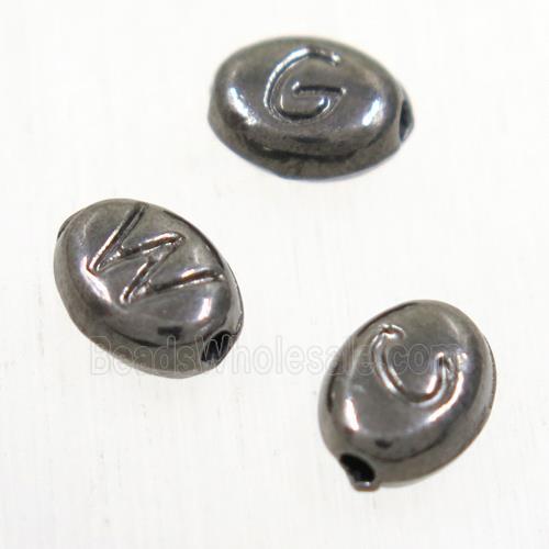 alloy letter beads, mixed, black plated