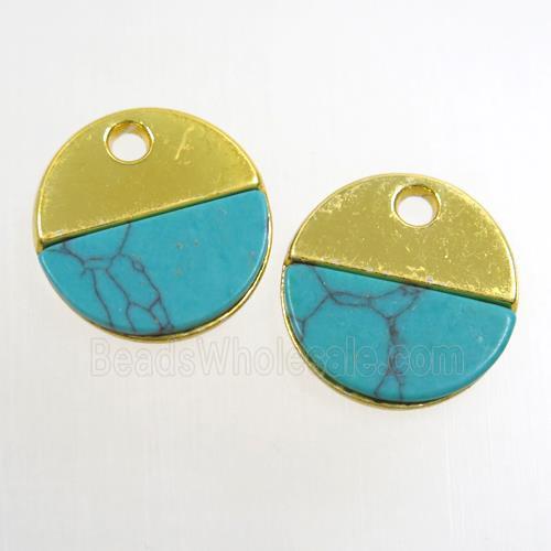 colorfast copper pendant paved turquoise, circle, gold plated