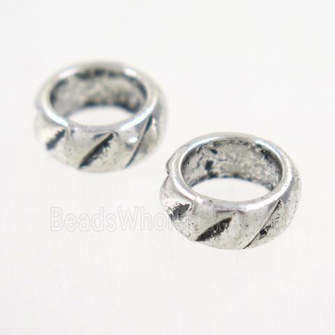 carved alloy beads, rondelle, antique silver