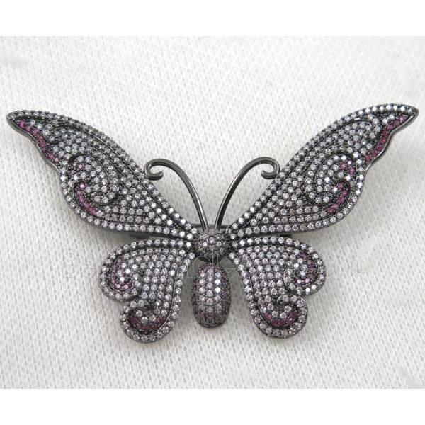 copper butterfly brooch paved zircon, black plated