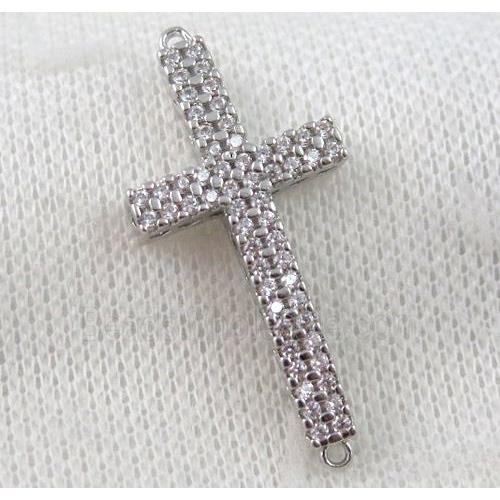 copper cross connector paved zircon, platinum plated