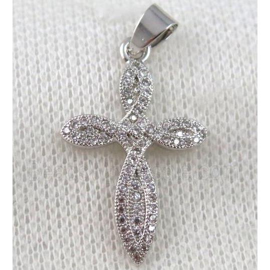 copper cross pendant paved zircon, platinum plated
