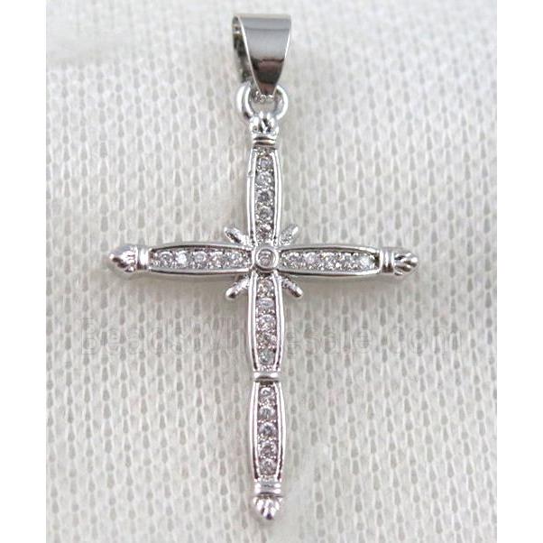 copper cross pendant paved zircon, platinum plated