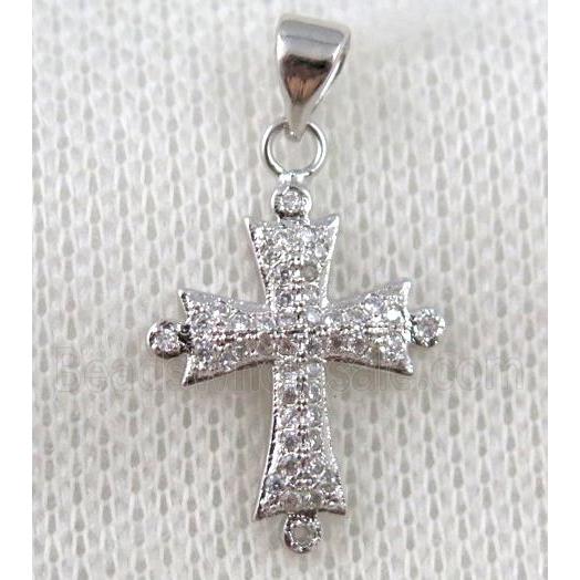 copper cross pendant paved zircon, platinum plated