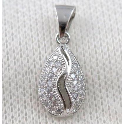 copper pendant paved zircon, platinum plated