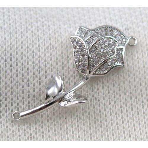 copper flower connector paved zircon, platinum plated