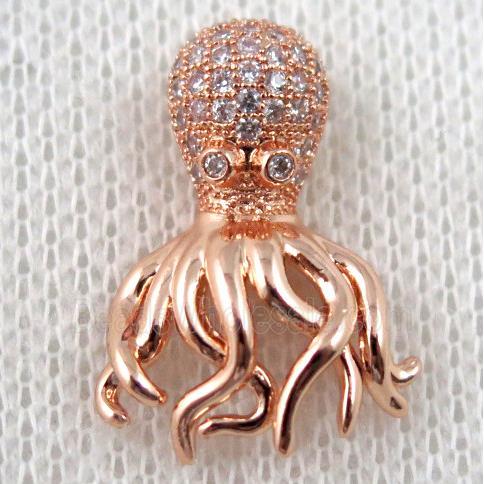 copper octopus beads paved zircon, rose gold