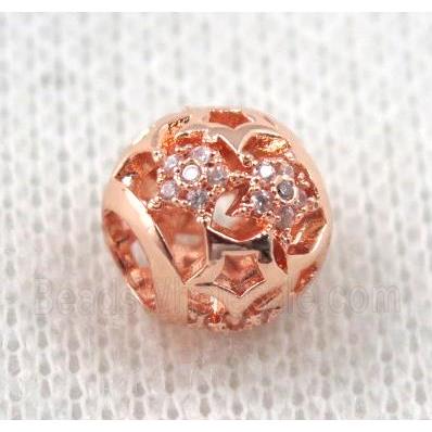 round copper bead paved zircon, hollow, rose gold