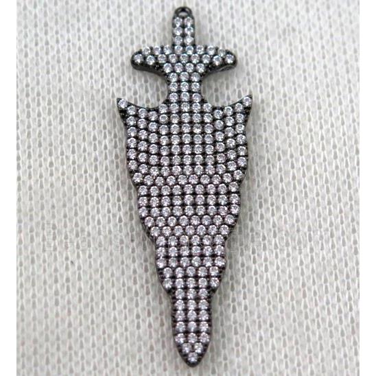 copper arrowhead pendant paved zircon, black plated