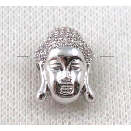 copper buddha beads paved zircon, platinum plated