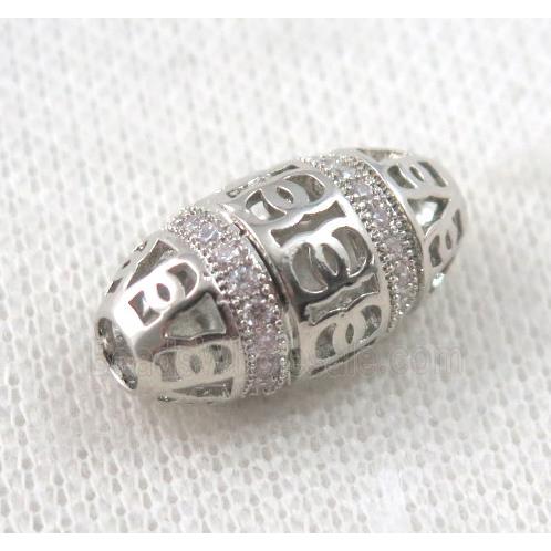 copper oval bead paved zircon, platinum plated