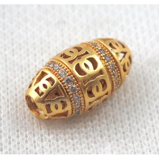 copper oval beads paved zircon, gold plated