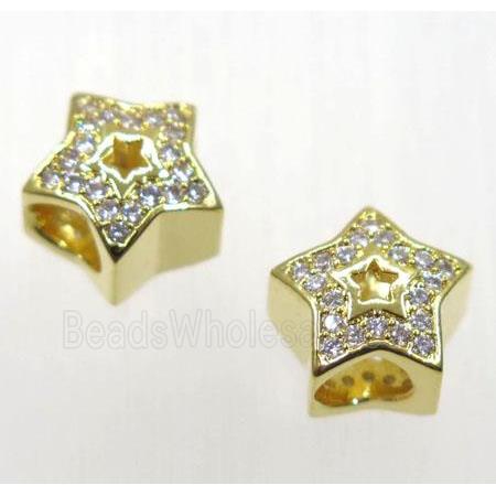 European style copper star bead paved zircon, gold plated