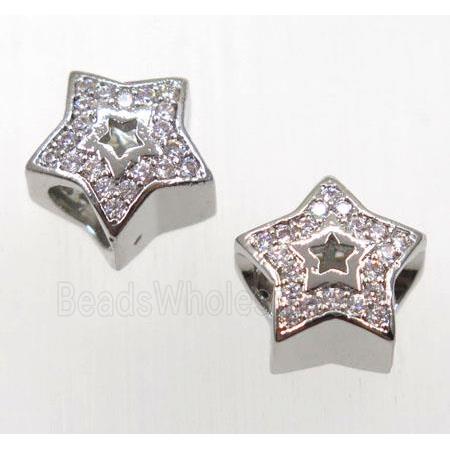 copper star bead paved zircon, platinum plated