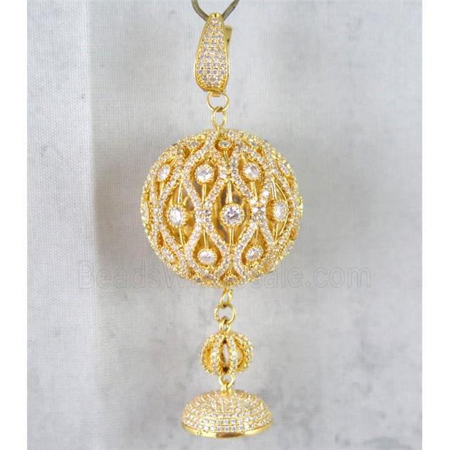 copper pendant paved zircon, gold plated