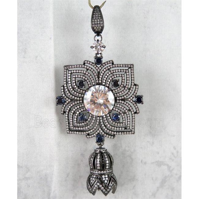 copper pendant paved zircon, black