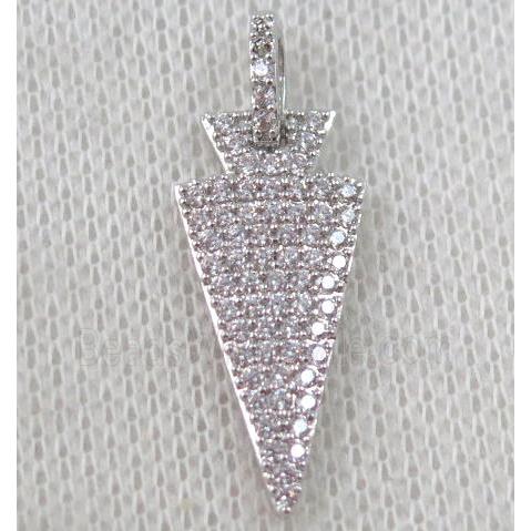 copper arrowhead pendant paved zircon, platinum plated