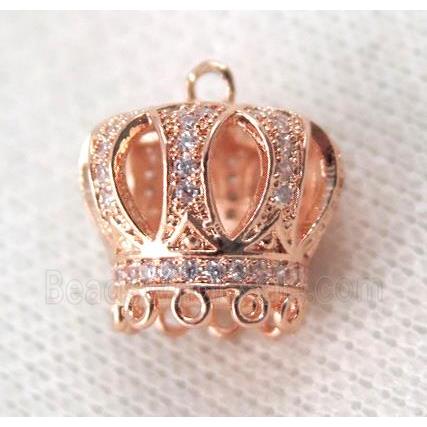 copper crown tassil bail paved zircon, rose gold