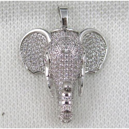 copper pendant paved zircon, elephant, platinum plated