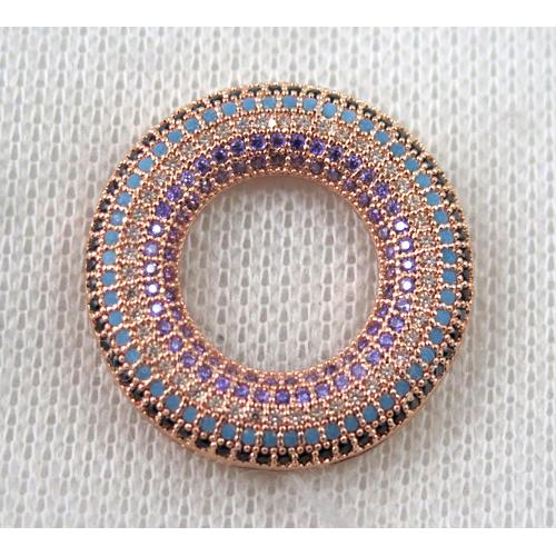 copper donut pendant paved zircon, rose gold